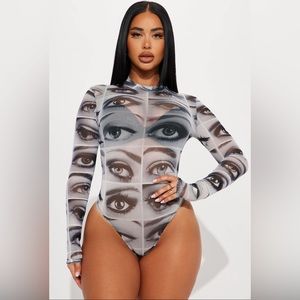 Fashionnova Eye See You Mesh Body Suit - Black/White Size Large NWT